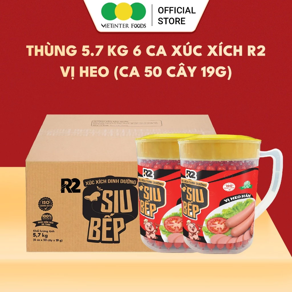 Thùng 6 Ca Xúc Xích Dinh Dưỡng R2 Vietinter Foods (Ca 50 Cây, Cây 19g)