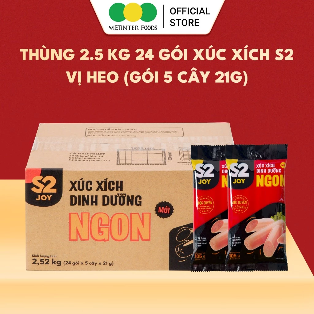 Thùng 24 Gói Xúc Xích Dinh Dưỡng S2 Vietinter Foods (Gói 5 Cây, Cây 21g)