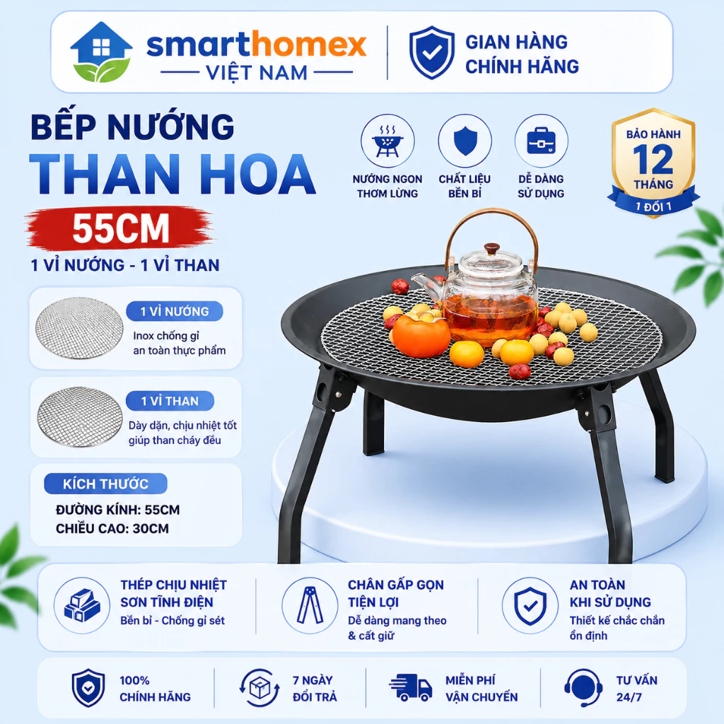 Bếp nướng than hoa gấp gọn, dùng trong nhà và ngoài trời, thiết kế tiện lợi mang đi dã ngoại – picnic