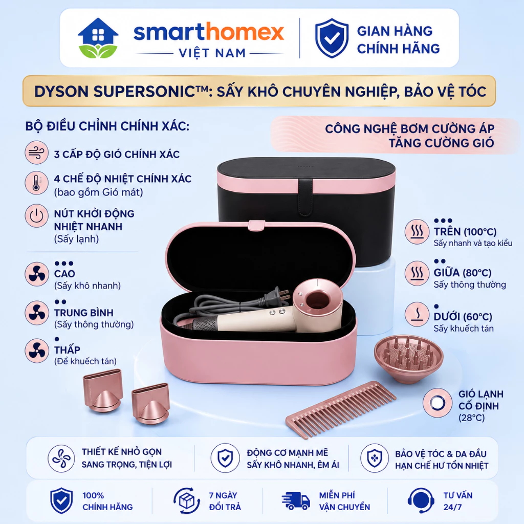 Máy Sấy Tóc Ion Âm Không Cánh Sấy 2 Chiều 3 Chế Độ Gió 3 Mức Nhiệt Kèm Hộp Đựng Cao Cấp