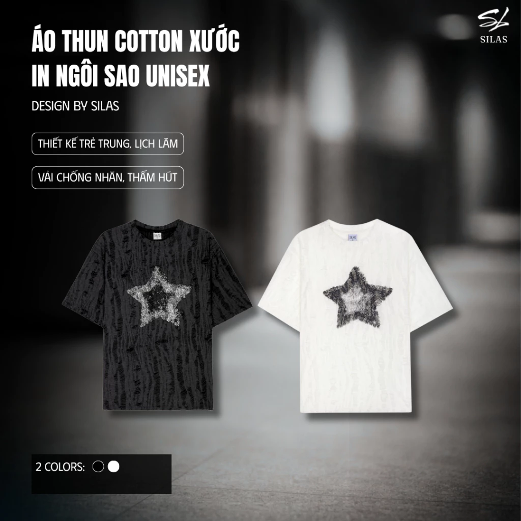 Áo Thun Silas In Ngôi Sao Unisex Tay Ngắn Chất Cotton Xước Form Rộng