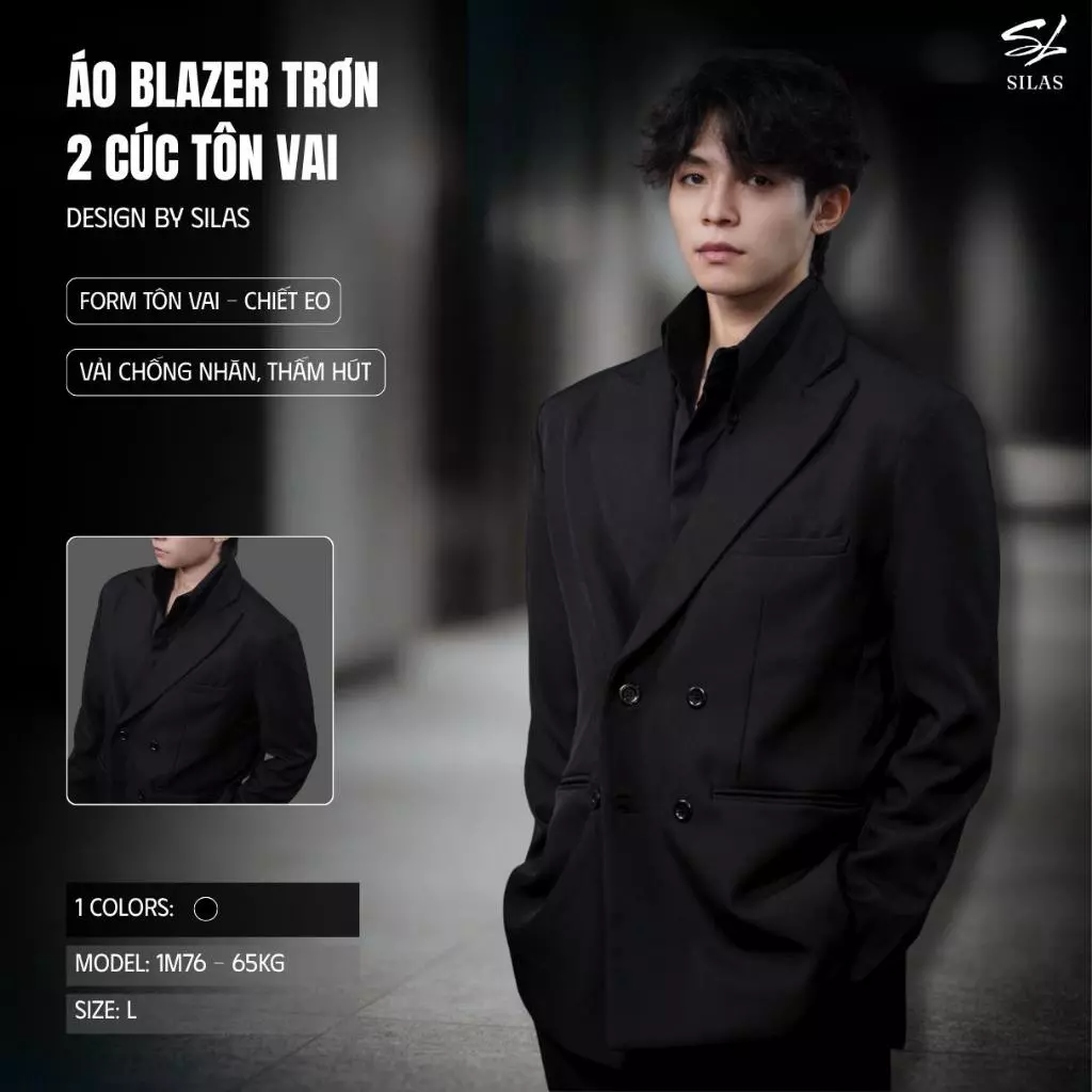 (Tặng Hộp) Áo Blazer Trơn SILAS Tôn Vai 4 Cúc Cotton Lạnh Chiết Eo - AKSL02