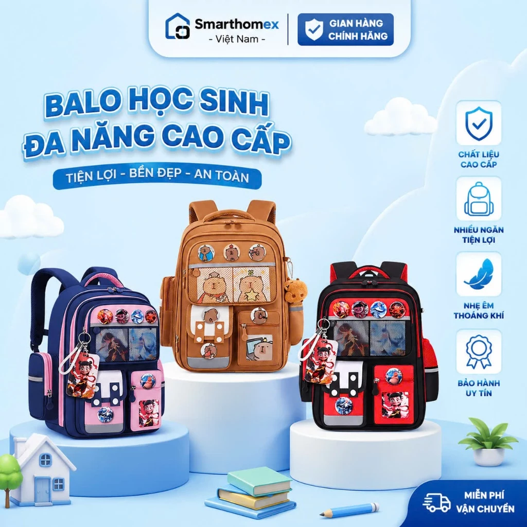 Balo chống gù cao cấp Capybara Kuromi Khủng Long tặng thẻ kèm huy hiệu mẫu mới 2025 - HHStore9x