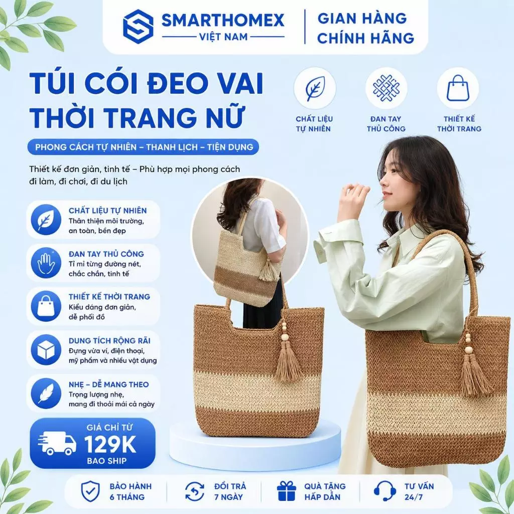 Túi Xách Cói Nữ Dáng Yên Ngựa Thời Trang, Kèm Tua Rua Phụ Kiện, Phong Cách Boho, Đi Biển, Picnic