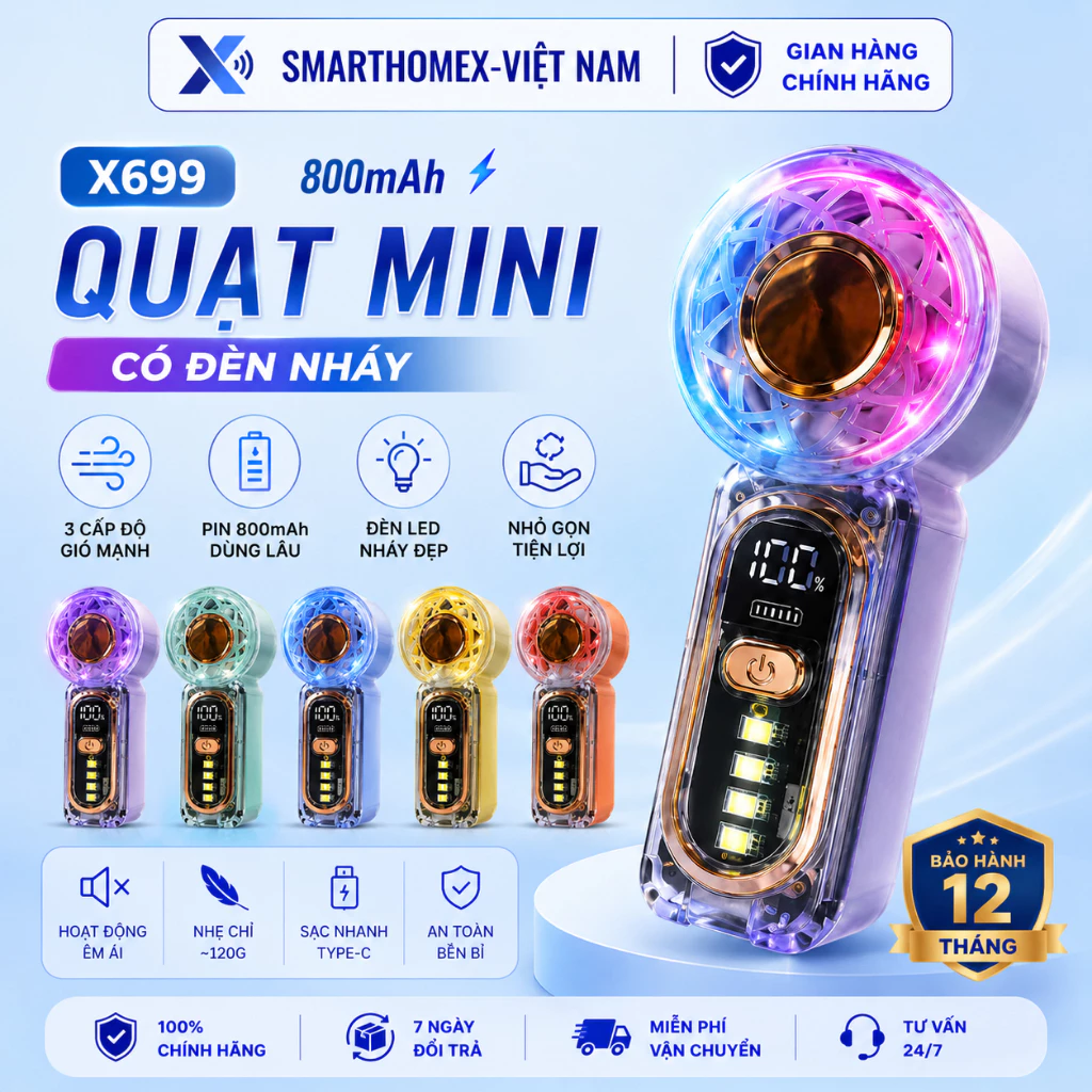 Quạt Cầm Tay Mini X699 – 100 Cấp Độ Gió, Gió Mạnh, Pin Sạc Tích Điện, Nhỏ Gọn Dễ Mang Theo