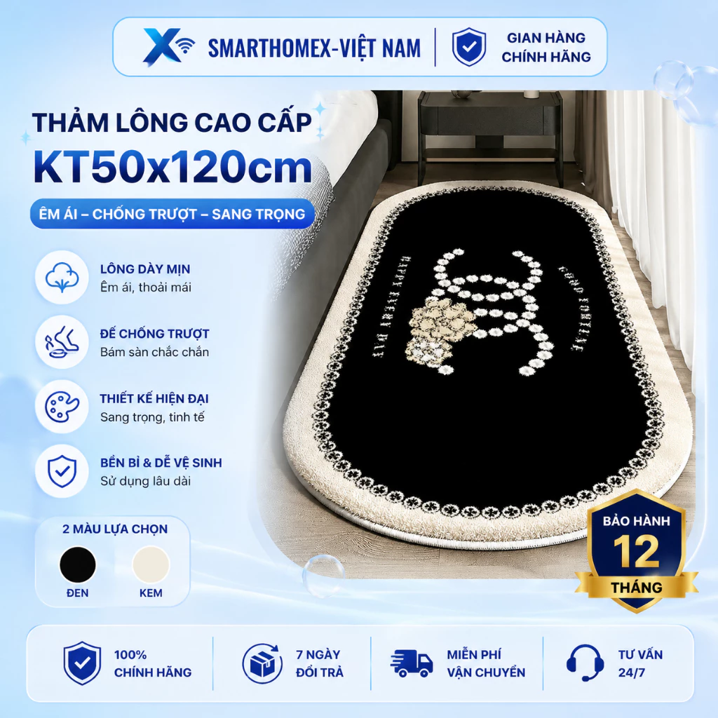 Thảm Lót Chân Nỉ Lông Cừu Họa Tiết Thời Thượng Cao Cấp Chống Trượt 50x120cm Trang Trí Sang Trọng