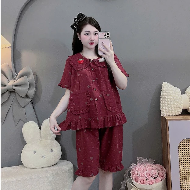 Đủ size đến 100kg-Bộ đồ bầu và sau sinh dáng lửng chất đũi vân mây cực mát
