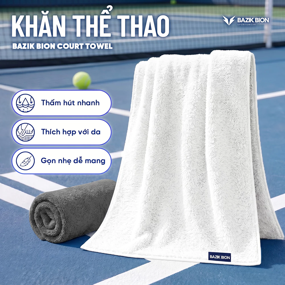 Khăn Thể Thao Đa Năng BAZIK BION Court Towel Mềm Mại, Thấm Hút Mồ Hôi - Khăn Tập Gym, Pickleball