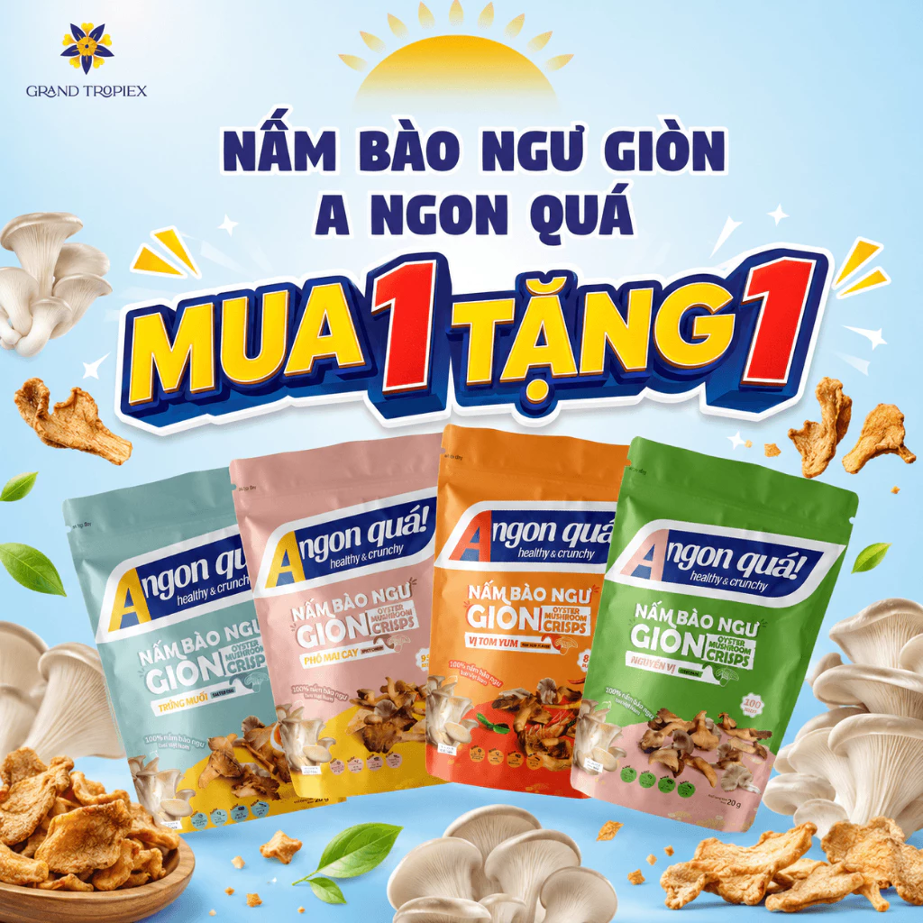 Nấm Bào Ngư Giòn A ngon quá!, Nấm Sấy Khô Nhiều Hương Vị 20g-40g DATE 12/2026 (Mua 1 tặng 1)
