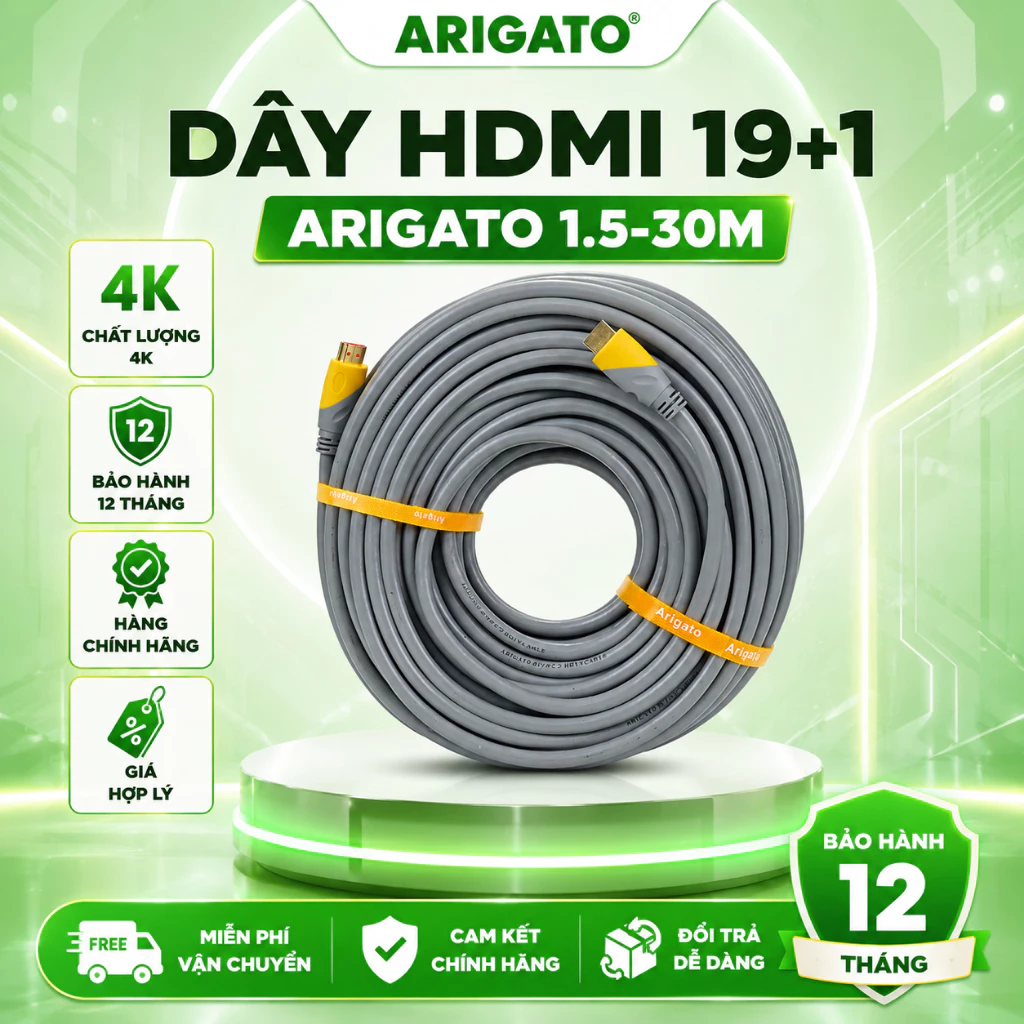 Dây HDMI  ARIGATO 19+1 Dài 25M-30M Chuẩn HDMI 2.0 Hỗ Trợ Kết Nối Laptop PC TV Máy Chiếu Chất Lượng Cao