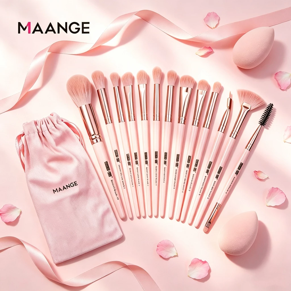MAANGE Bộ cọ trang điểm mềm 13 chiếc gồm kem che khuyết điểm mặt và cọ trang điểm mắt Túi đựng cọ trang điểm 5818