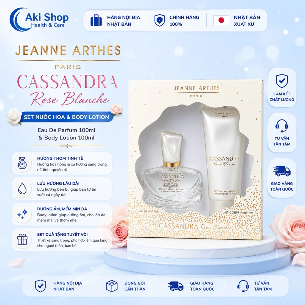 SET NƯỚC HOA + BODY CREAM JEANNE ARTHES CASSANDRA ROSE BLANCH