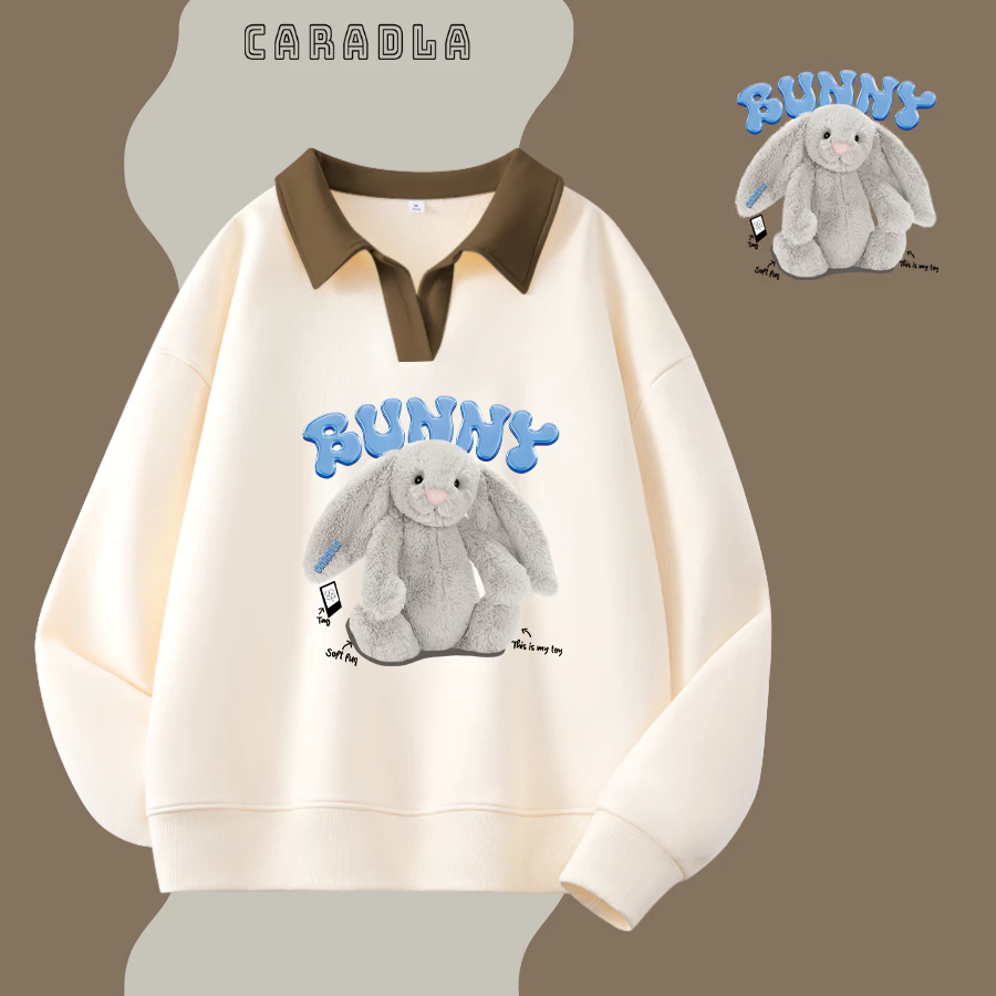 Áo Sweater Cổ V BST11 Bunny By CARADLA Chất Nỉ 2 Da Dáng Unisex Form Rộng Trẻ Trung