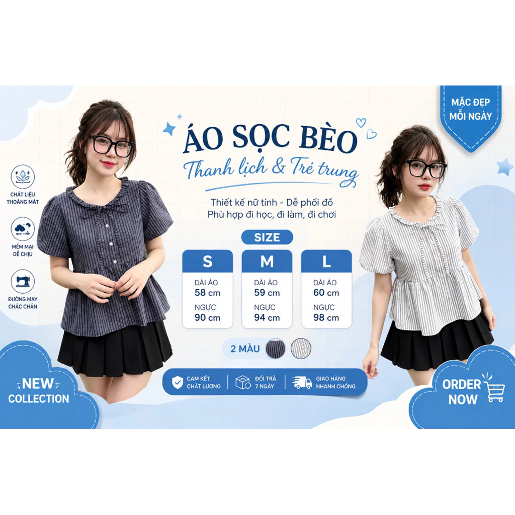 Áo Babydoll Sọc Bèo  Cổ Yếm  Thắt Nơ Nữ. Áo chất  Kẻ Thô Phong Cách Tiểu Thư
