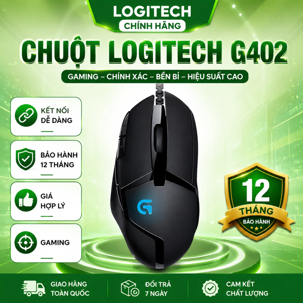 Chuột Gaming Có Dây Logitech G402 LED Xanh 4000DPI USB 2.0 Giá Rẻ Bảo Hành 12 Tháng