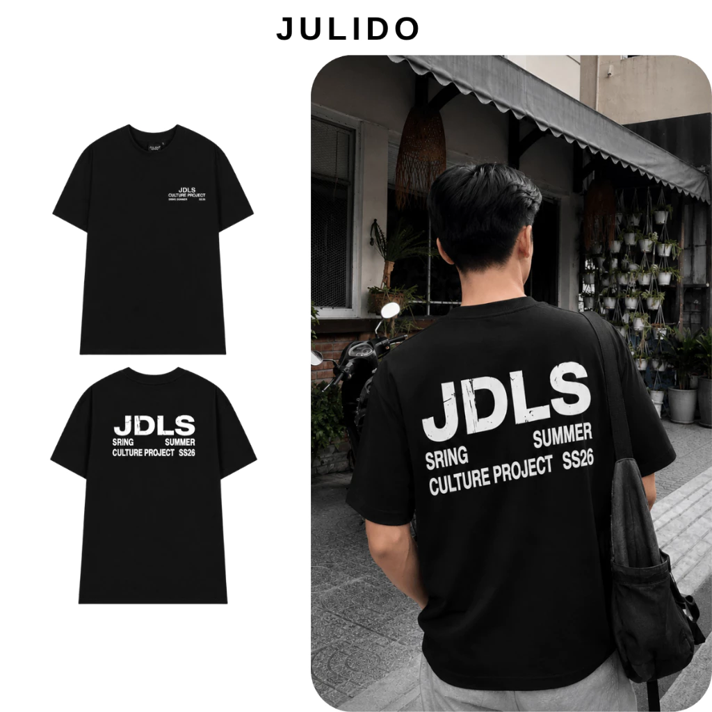 Áo Thun OVERSIZE JULIDO - JDLS Ver 2 Mặt Chữ Unisex Cotton 2 Chiều PREMIUM - Định Lượng 250 gms Nam Nữ Cổ Tròn