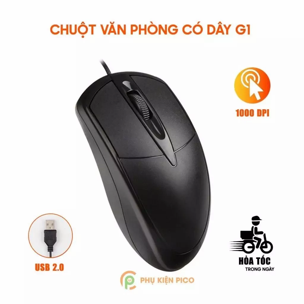 Chuột có dây 1000DPI, độ chính xác cao, USB, dùng cho máy tính bàn và laptop, văn phòng gia đình.