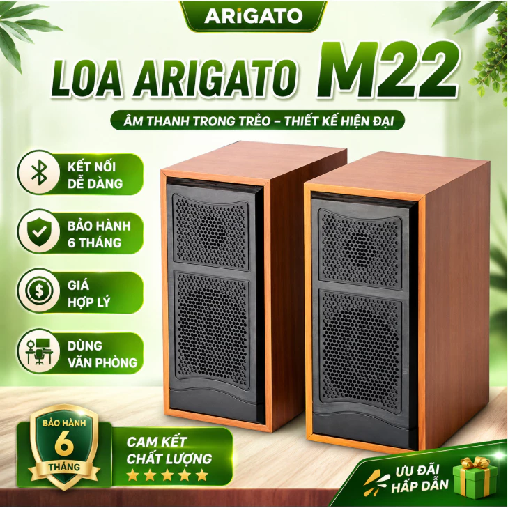 Loa Vi Tính ARIGATO M22  – Loa Máy Tính Nghe Nhạc, Xem Phim, Âm Thanh Sống Động, Cắm USB/AUX