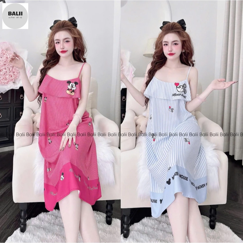 [BST MỚI BÈO] B07 - Váy Mặc Nhà Phối Bèo Sang Trọng Chất Lụa Mango Loại A, Họa Tiết Ấn Tượng Siêu Dễ Thương, Mặc Mát