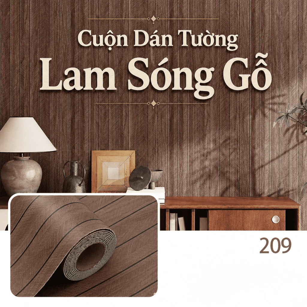 Cuộn Dán Tường Lam Sóng Gỗ 3D Cao Cấp Trang Trí Phòng Khách Nền Tivi, Phòng Ngủ, Cuộn Lớn Dài 3M