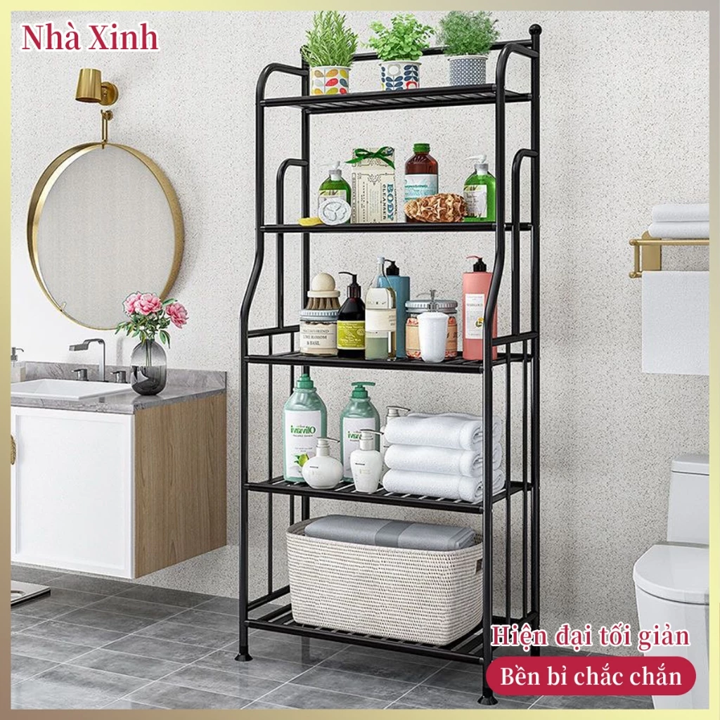 Kệ phòng tắm khung sắt chống gỉ bền bỉ, đa năng tiết kiệm diện tích, phong cách hiện đại tối giản trang trí nhà tắm