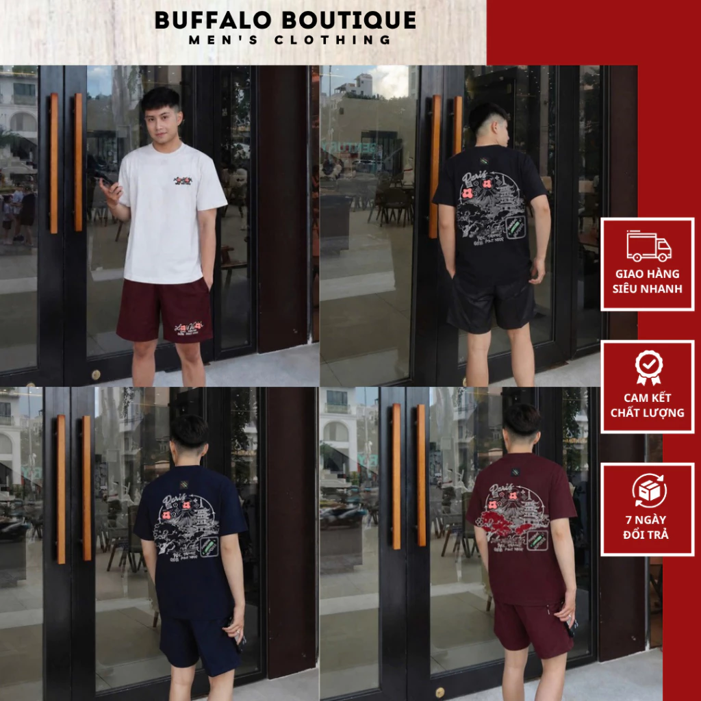 Bộ Quần Áo Mùa Hè Nam Thêu Ngôi Chùa Sau Áo Siêu Nét - Bộ Cộc Hè Nam Nữ Thêu Logo Bên Ngực Cao Cấp