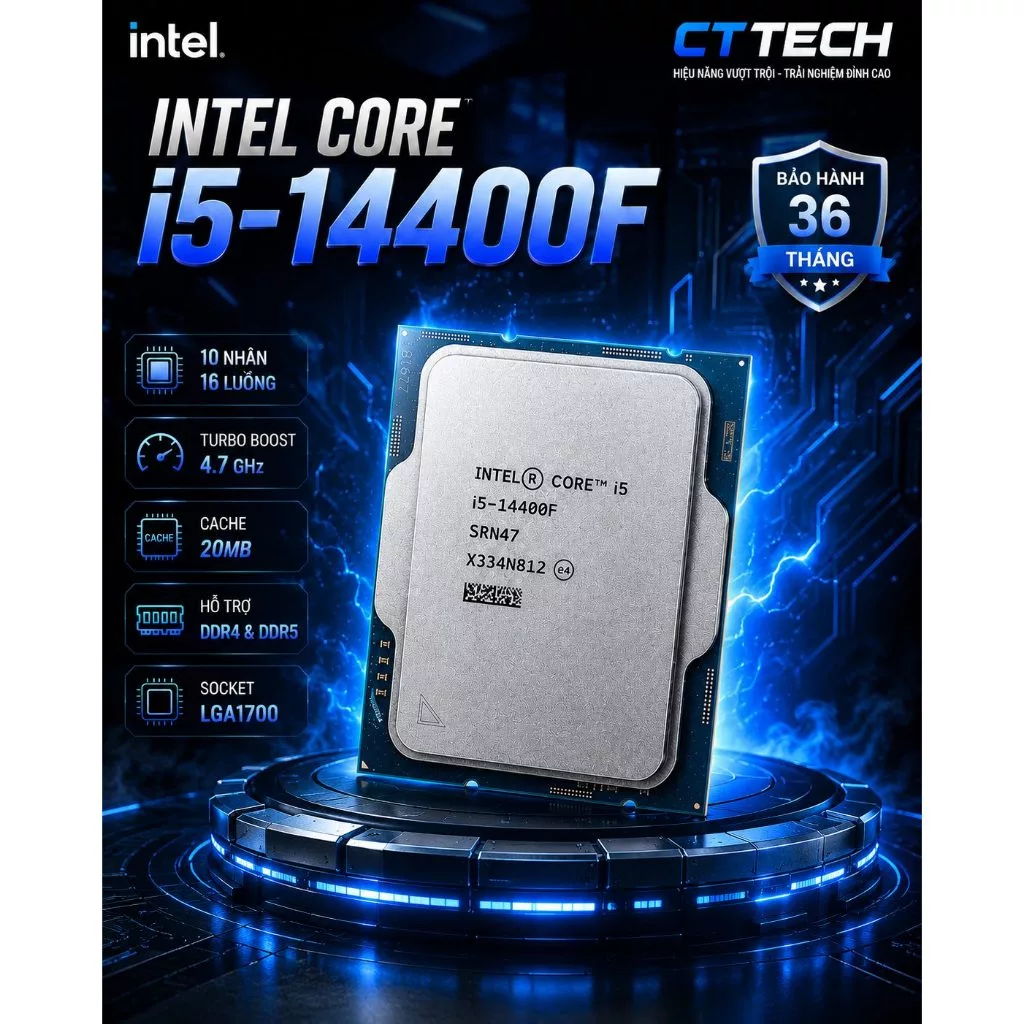 BỘ VI XỬ LÝ Intel Core i5-14400F Tray - MỚI CHÍNH HÃNG BẢO HÀNH 36 THÁNG