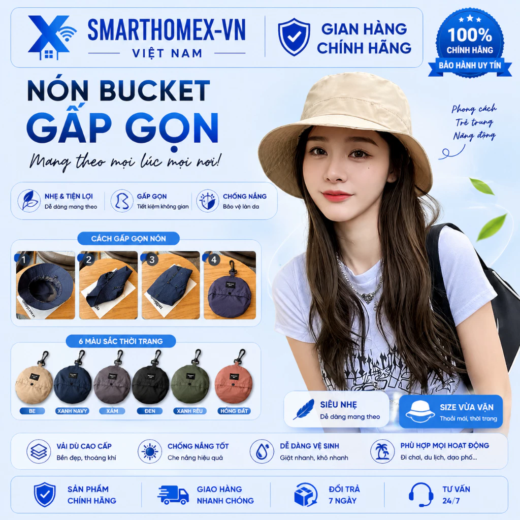Mũ xô cắm trại, thiết kế gấp gọn thuận tiện mang đi chơi, đi du lịch, che nắng che mưa, chống tia UV siêu tốt