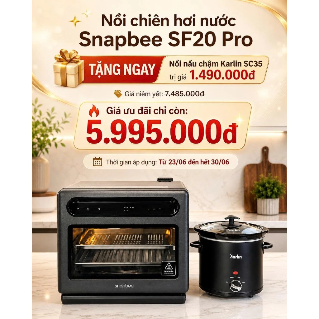 [Chính hãng] Nồi chiên hơi nước Snapbee SF20 Pro,gần 60 chức năng,phụ kiện inox 304,bảo hành 24 thág