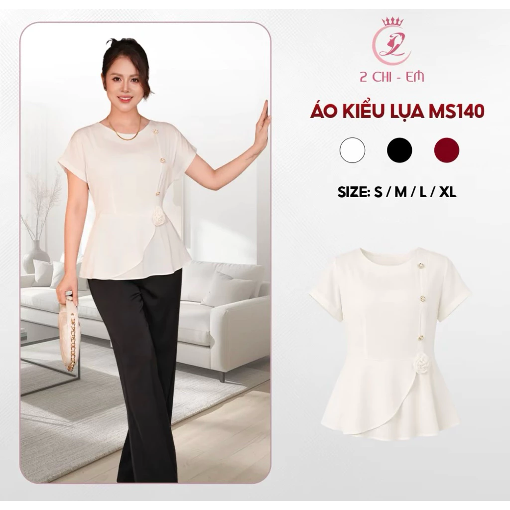 Áo lụa trung niên, Áo cổ tròn, Áo tay ngắn cho các mẹ vải lụa mát mịn Ms140 ( Hàng Cao Cấp )