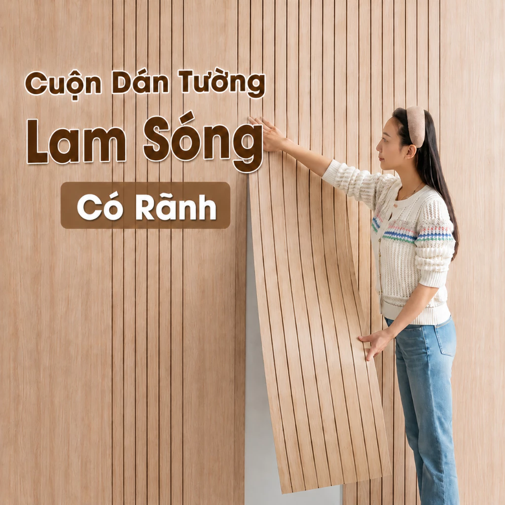 Cuộn Dán Tường Lam Sóng Gỗ 3D Cao Cấp Dày 4 mm, Có Rãnh, Trang Trí Phòng Khách Nền Tivi, Phòng Ngủ, Tấm Lớn Dài 3M