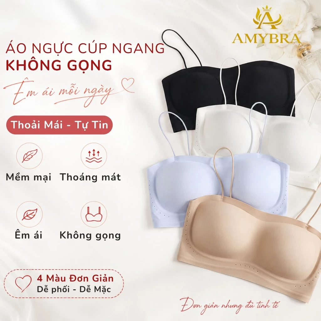 [ Deal Hời ] Áo Ngực Nữ Su Cúp Ngang Mút 1cm, Áo Lót Nữ Không Gọng Dáng Chui Thoải Mái A2608