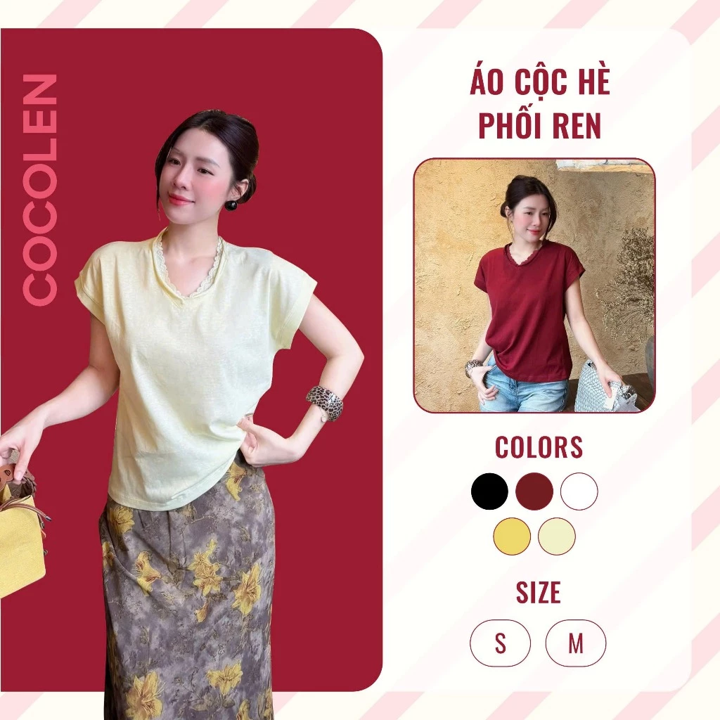 Áo Cộc Phối Ren - Chất Liệu Cotton Giấy Siêu Nhẹ Thoáng Mát Mặc Hè, Form Vừa Gọn Dáng - A097