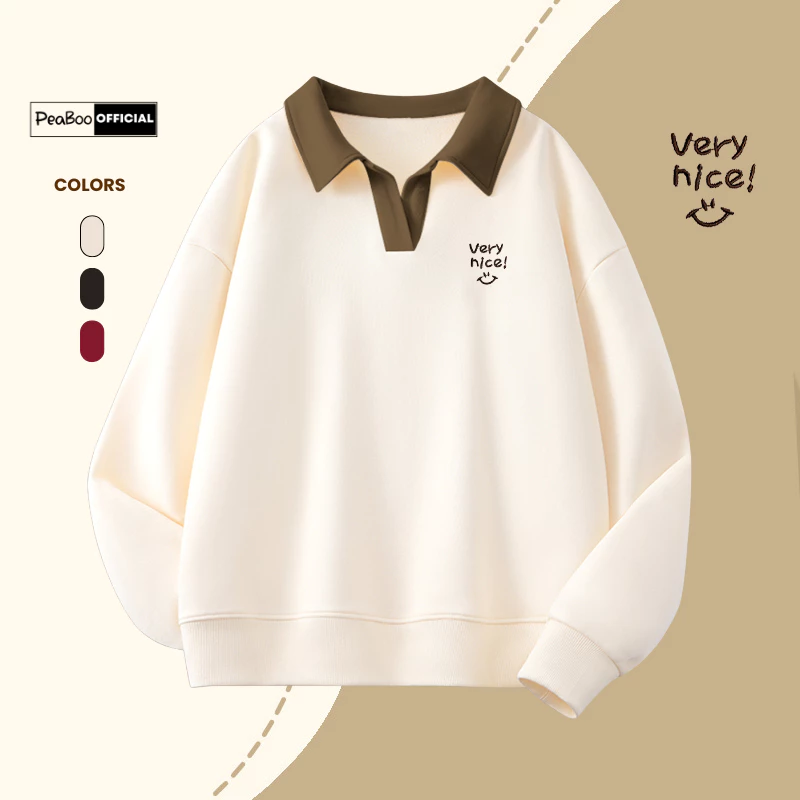 Áo Sweater Cổ V THÊU By PEABOO BST24 Very Nice Chất Nỉ 2 Da Dáng Unisex Form Rộng