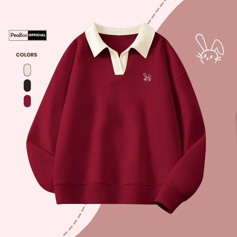 Áo Sweater Cổ V THÊU By PEABOO BST25 Thỏ Thêu Chất Nỉ 2 Da Dáng Unisex Form Rộng