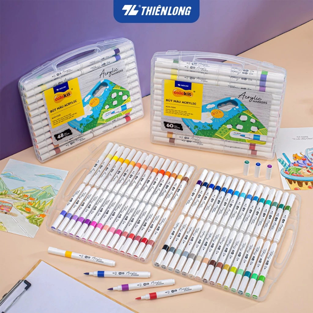 Bộ Bút 48/60 Màu Acrylic Thiên Long Colokit Acrylic Markers