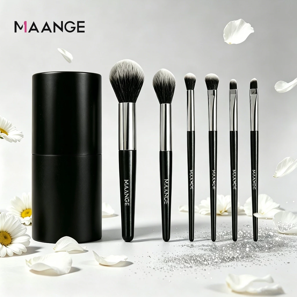 MAANGE Bộ cọ trang điểm make up 6 chi tiết, dụng cụ trang điểm cá nhân kèm hộp đựng sang trọng 5728