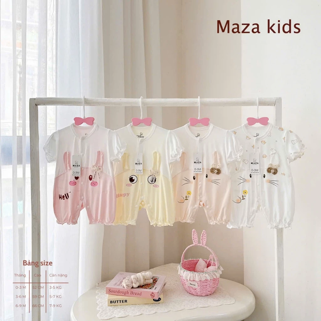 body cộc tai thỏ kèm nơ mới ra xinh xỉu, dễ thương chất vải mềm mại ko bai,xù cho bé (3-9kg)