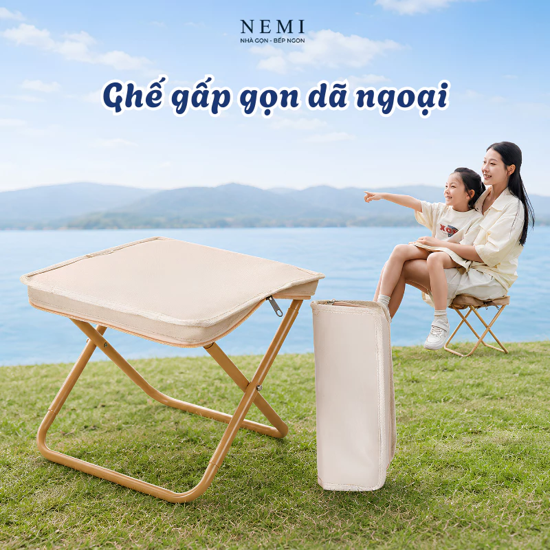 Ghế Dã Ngoại Gấp Gọn NEMI Phù Hợp Du Lịch, Cắm Trại Câu Cá Đợi Chờ Tàu Xe Chống Thấm Khung Thép Chắc Chắn