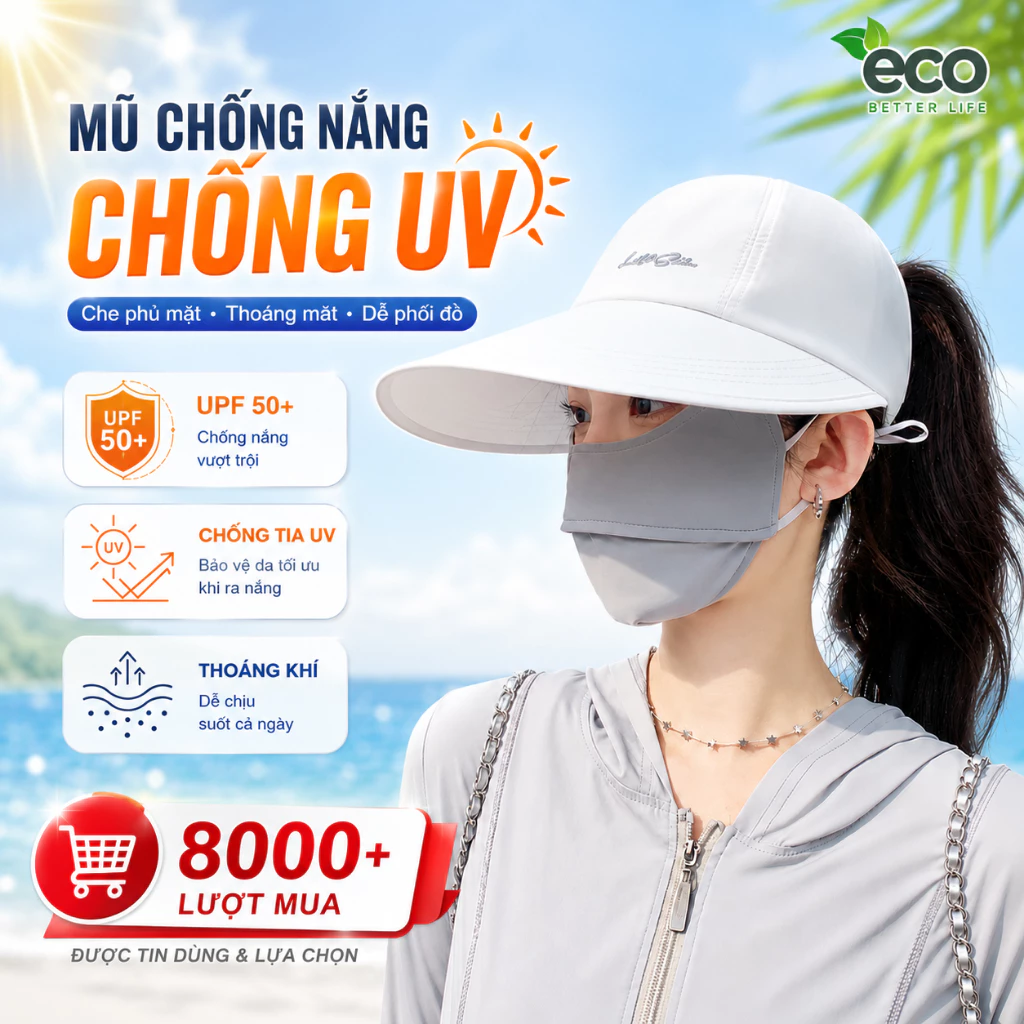 (HÀNG LOẠI 1) Mũ Nửa Đầu Chống Nắng ECO Nhanh Khô, Nón Lưỡi Trai Nữ Thể Thao Vành Rộng Chống Tia UV