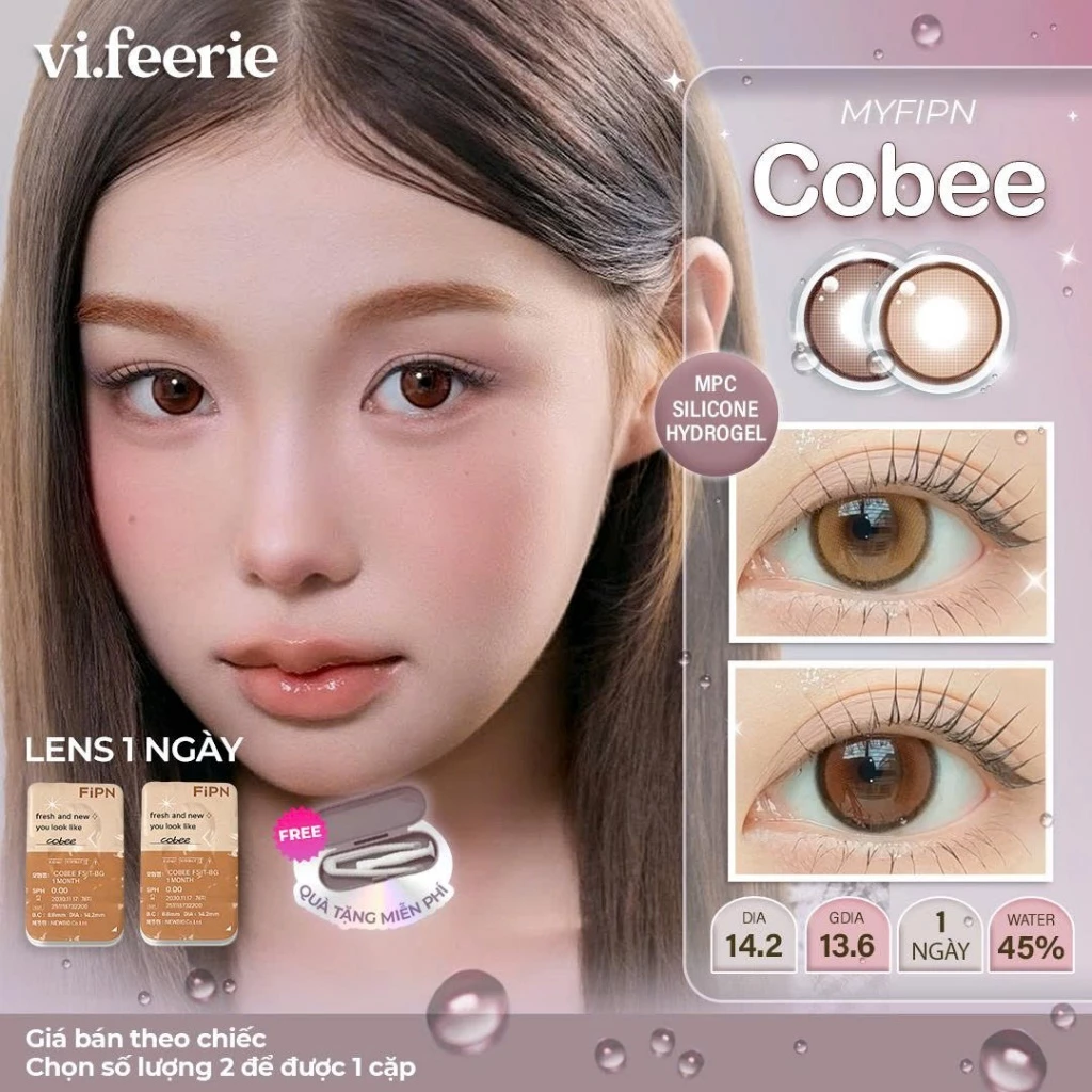 (MYFIPN) Kính áp tròng (lens) trong trẻo giãn tròng tự nhiên 1 ngày COBEE BEIGE / CHESTNUT -  Vi Feerie Lens