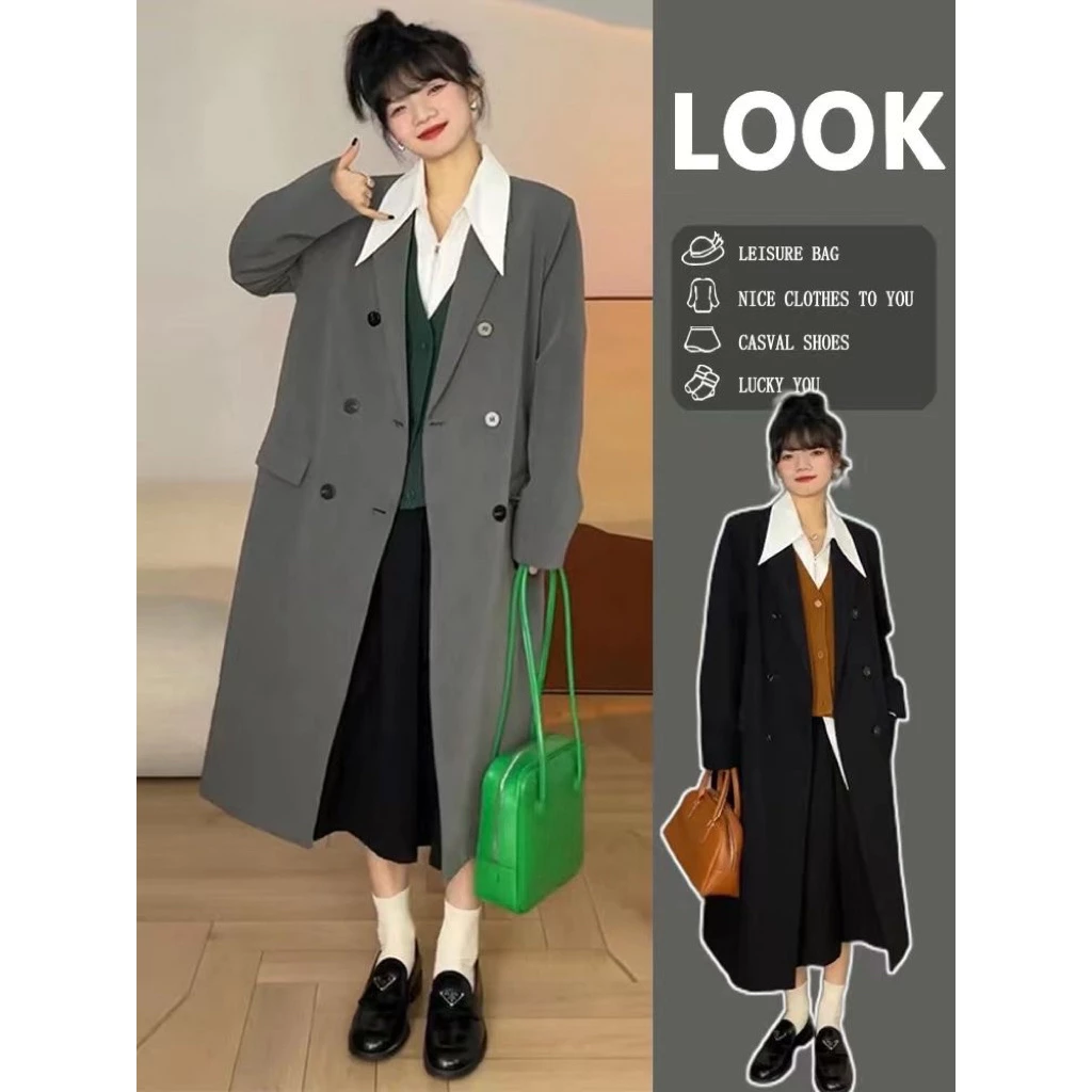 Áo khoác dáng rộng phom dài phong cách thanh lịch cho nữ phù hợp thu đông