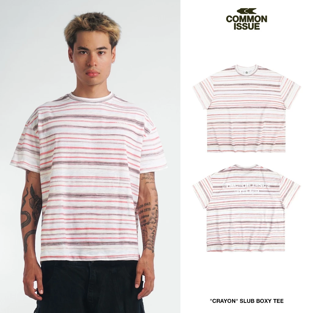 Áo Thun Form Boxy "CRAYON” Chất Vải Slub Mỏng 220gsm Phối Sọc Unisex Nam Nữ | Common Issue