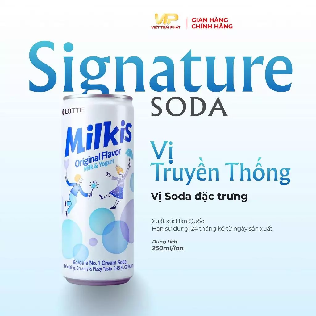Nước Soda Sữa Milkis Vị Truyền Thống  | Việt Thái Phát - Thương Hiệu Hàn Quốc (250ml/lon)