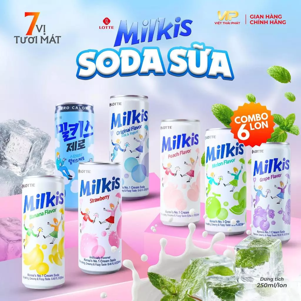 Nước Soda Sữa Milkis Mix Vị | Việt Thái Phát - Thương Hiệu Hàn Quốc (250ml/lon)