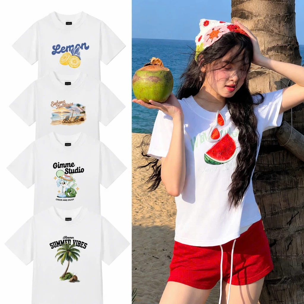 Áo Baby Tee Form Nữ Đi Biển In Hình Mùa Hè Gimme Cotton 250gsm Co Giãn 2 Chiều Form Đẹp