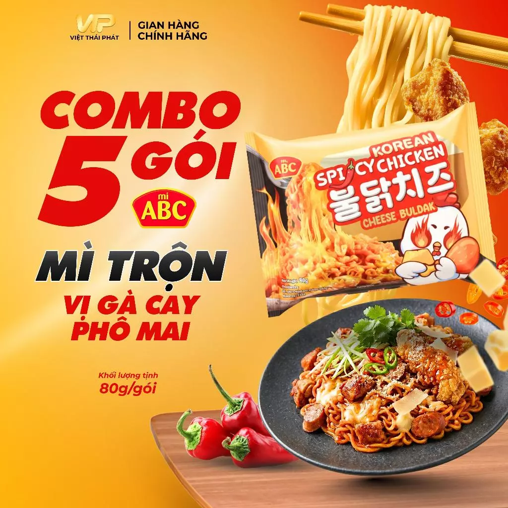[ Combo 5 Gói ] Mì Trộn ABC Vị Gà Cay Phô Mai 80gram | Việt Thái Phát - Hàng Indonesia Chính Hãng