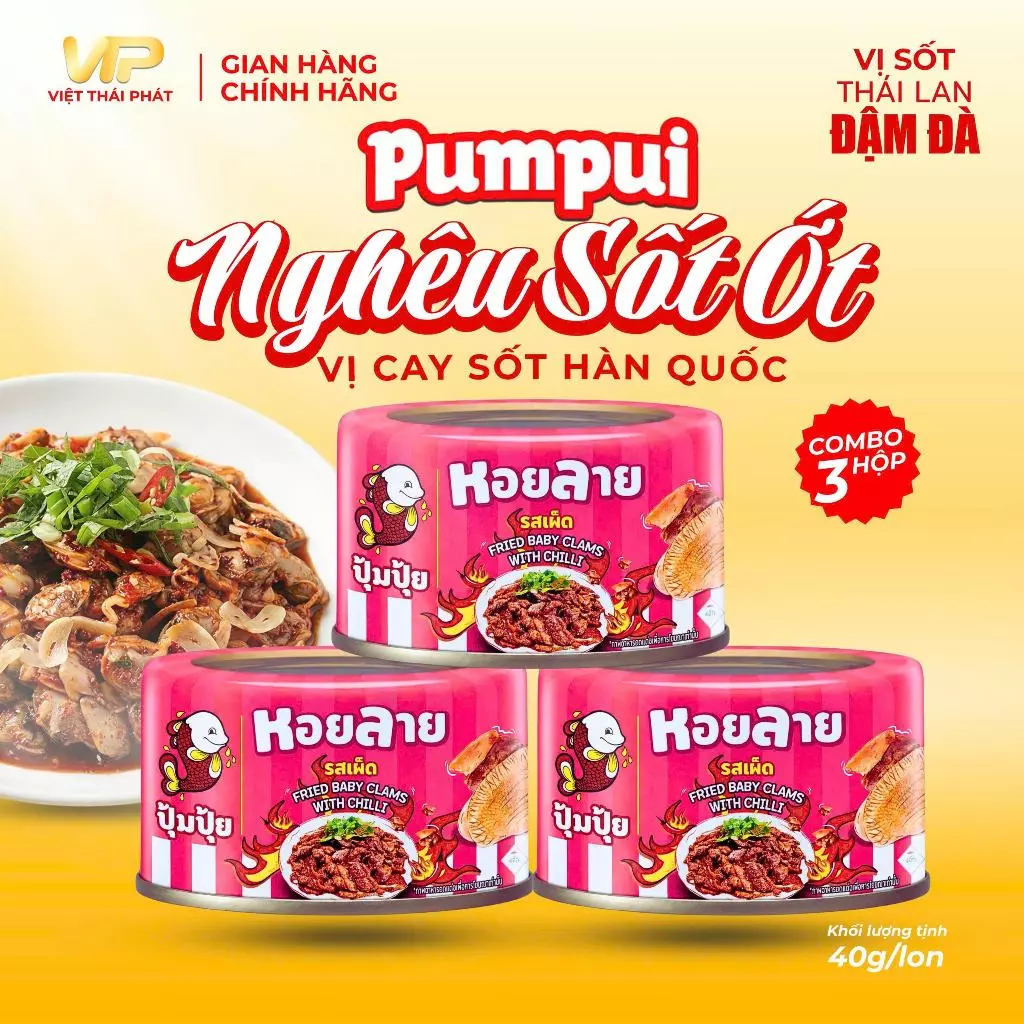 Nghêu Chiên Sốt Ớt Pumpui | Việt Thái Phát - Hàng Thái Chính Hãng (40g/lon)