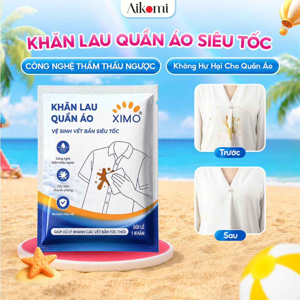 Khăn lau quần áo vệ sinh vết bẩn siêu tốc, vết dầu mỡ, vết son, vết cafe công nghệ độc quyền XIMO