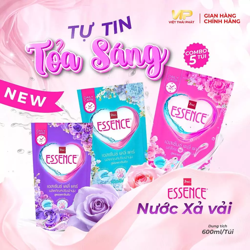 [ Combo 5 Túi ] Nước Xả Vải ESSENCE | Việt Thái Phát -  Hàng Thái Chính Hãng (600ml/túi)